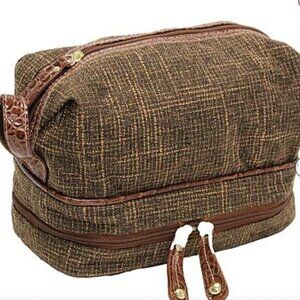 Samantha Brown Vintage TWEED Drop Bottom Toiletry Bag BROWN nwt